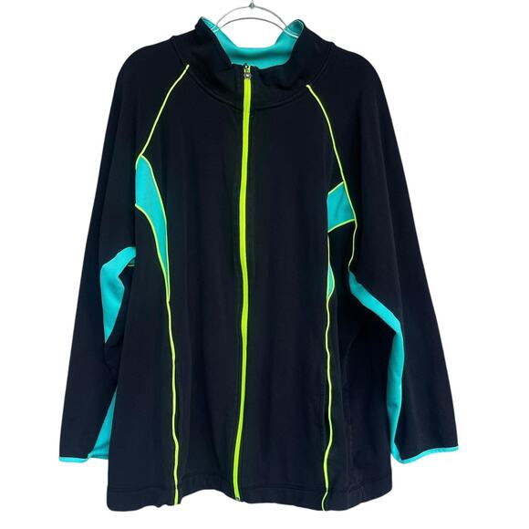 Catherines Jacket Womens 4X 30/32W Black Neon Green Zip Up Activewear Pockets - Picture 1 of 12